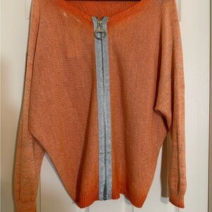 Orange ombré shimmery Zippered Women's Sweater NWT OS Mainstream Boutique